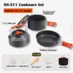 Aluminum Outdoor Camping Cookware Set, With Mesh Bag Folding Cookset Camping Kitchen Cooking Teapot and Pans Equipment