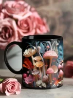 1pc magic mushroom forest Ceramic coffee Mug office milk cup 11oz black tea mug – close-up detail