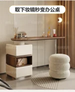 Modern white dressing table with LED mirror and storage drawers
