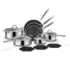 Goldoma stainless steel cookware set with pots and pans on a modern kitchen counter