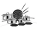Goldoma stainless steel cookware set with pots and pans on a modern kitchen counter