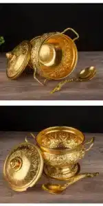 GIEMZA Relief Metal Container 1pc Tall Pan Flower Thailand Tableware Soup Container Southeast Asian Rice Pot with Spoon