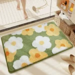 Non-Slip High-Absorbency Microfiber Bath Mat - Floral Plush Bathroom Rug, Thickened Fashionable Home Decor – angled view