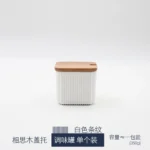Ceramic kitchen storage container set with matte striped design and spoon