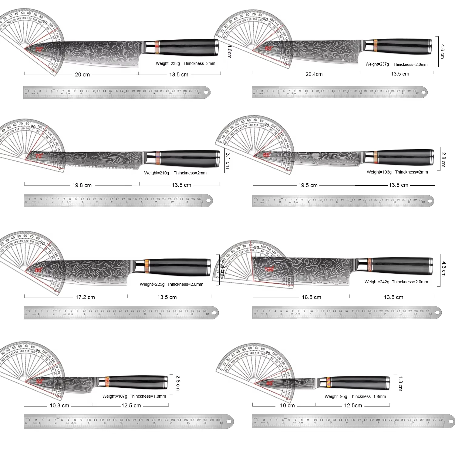 Art Forged Damascus Steel Kitchen Knife Set 1-8 pcs Professional Hotel Chef's Slicing and Carving Knife Premium Kitchen Cutlery