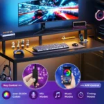 JHK 52In to 59In Gaming Desk with 3 Storage Drawers Wood Office Computer Desks with LED Lights Power Outlets for Office Bedroom - Image 4