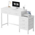 JHK 51IN Computer Desk with 5 Drawers Small Office Desk Computer Table with Printer Stand and Storage for Studying Writing