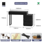 Italian minimalist dressing table with mirror and stool in black finish for bedroom