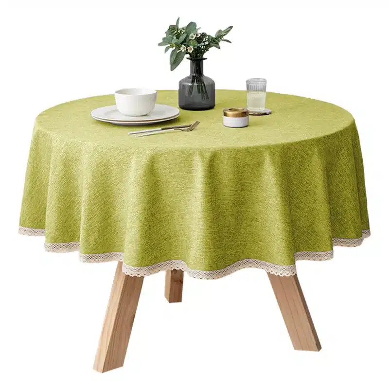 New Large Round Tablecloth Solid Color Cotton Linen Waterproof Table Cloth Oil-Proof Table Cover for Kitchen Garden Restaurant