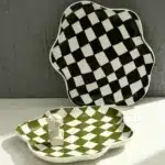 Ceramic Tray Checkerboard Jewelry Storage Plate Ring Earing Dessert Plate Home Decoration Retro Desk Organizer Kitchen