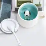 Creative Ceramic Coffee Mug with Lid and Spoon Cute Cartoon Three-dimensional Kawaii Animal Milk Cup Couple Gift Water Cup