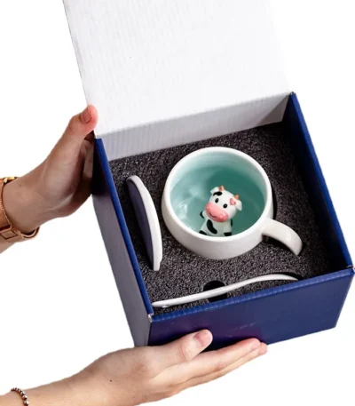 Creative Ceramic Coffee Mug with Lid and Spoon Cute Cartoon Three-dimensional Kawaii Animal Milk Cup Couple Gift Water Cup