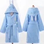 100% Cotton Children Hooded Bathrobe Cartoon Rabbit Cute Soft Warm Solid Belted Robes for Kids – side view