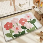 Non-Slip High-Absorbency Microfiber Bath Mat - Floral Plush Bathroom Rug, Thickened Fashionable Home Decor – top view