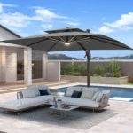 10 X 13 FT Cantilever Patio Umbrella with Base Included & Led Lights Outdoor Rectangle Offset Large Double Top,