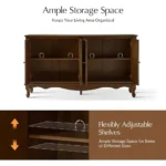 58 Kitchen Sideboard with Storage, 4 Doors & 2 Shelves, Solid Wood Legs, Walnut Finish - Image 11