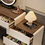 Classic Nordic vanity table with mirror and stool for makeup storage - modern luxury bedroom furniture