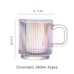 Japanese-style vertical stripes bamboo lid drinking glass with handle on wooden table