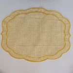 Wave Edge Embroidered Checkered Placemat 4PCS Cotton and Linen Reusable Wedding Party Desktop Decoration – angled view