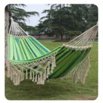 Bohemian Style Double Hammock with Tassels Canvas Fabric Thickened Ropes & Carrying Bag Max Weight Capacity for Outdoor