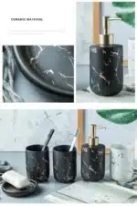 Marble Soap Dispenser Pump Bottle Ceramic Bathroom Accessory Set Home Couple Mouthwash Cup Soap Dish Washing Tools Luxury