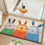 Cartoon Rabbit Bath Mat - Ultra Soft Cotton Velvet, Absorbent & Quick Dry, Non-Slip Backing, Cloud-Like Comfort for