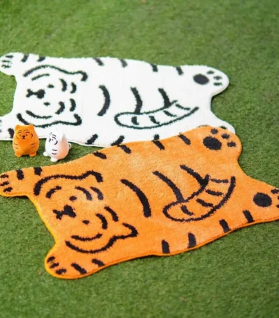 Honlaker Cartoon Tiger Shape Bath Mat Door Mat Flocking Floor Mat TPR Non-slip Bottom Soft and Breathable Absorbent Mat
