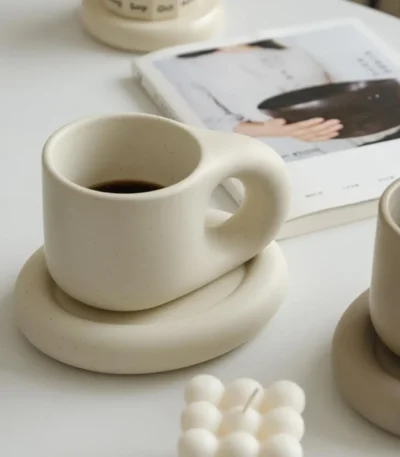 Cute Coffee Mug Personalised Ceramic Coffee Cup & Saucer Sets for Office and Home Couple Mugs for Latte Milk and