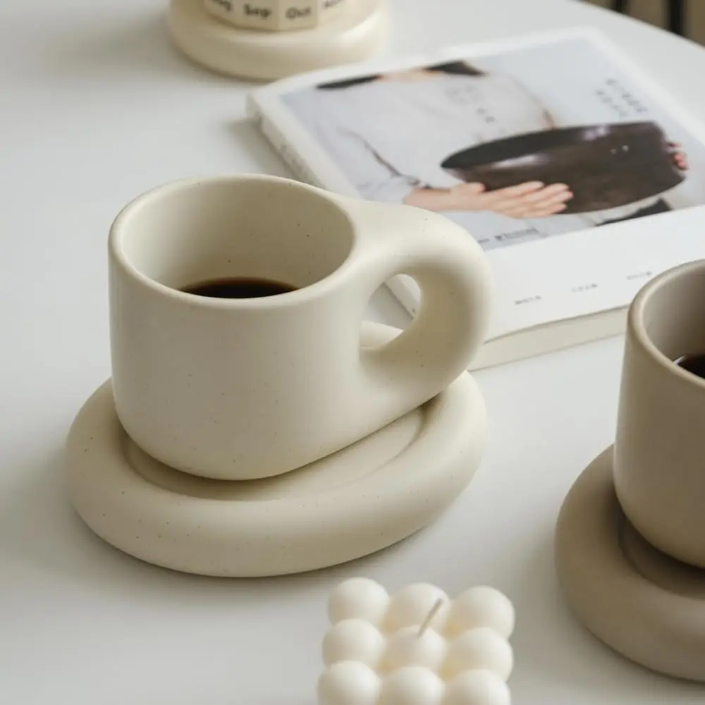 Cute Coffee Mug Personalised Ceramic Coffee Cup & Saucer Sets for Office and Home Couple Mugs for Latte Milk and Afternoon Tea