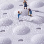 Non slip bath mat with suction cups in a white bathroom