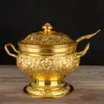 GIEMZA Relief Metal Container 1pc Tall Pan Flower Thailand Tableware Soup Container Southeast Asian Rice Pot with Spoon – in
