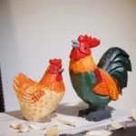 Farmyard Rooster and Hen Handmade Wood Sculpture Countryside Themed Office Home Desk Decor Set DIY Landscape Miniatures