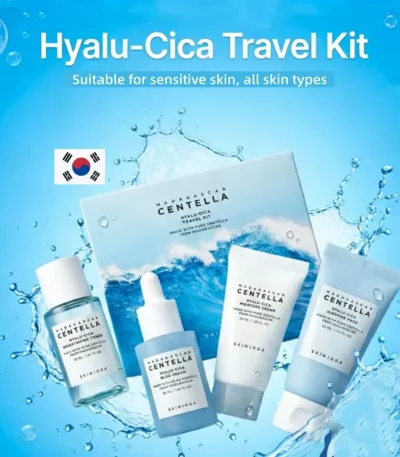 Centella Hyalu-Cica and Poremizing Travel Kit,Toner, Ampoule Serum,Face Moisturizer Cream and Night Sleeping Pack Mini 4pcs