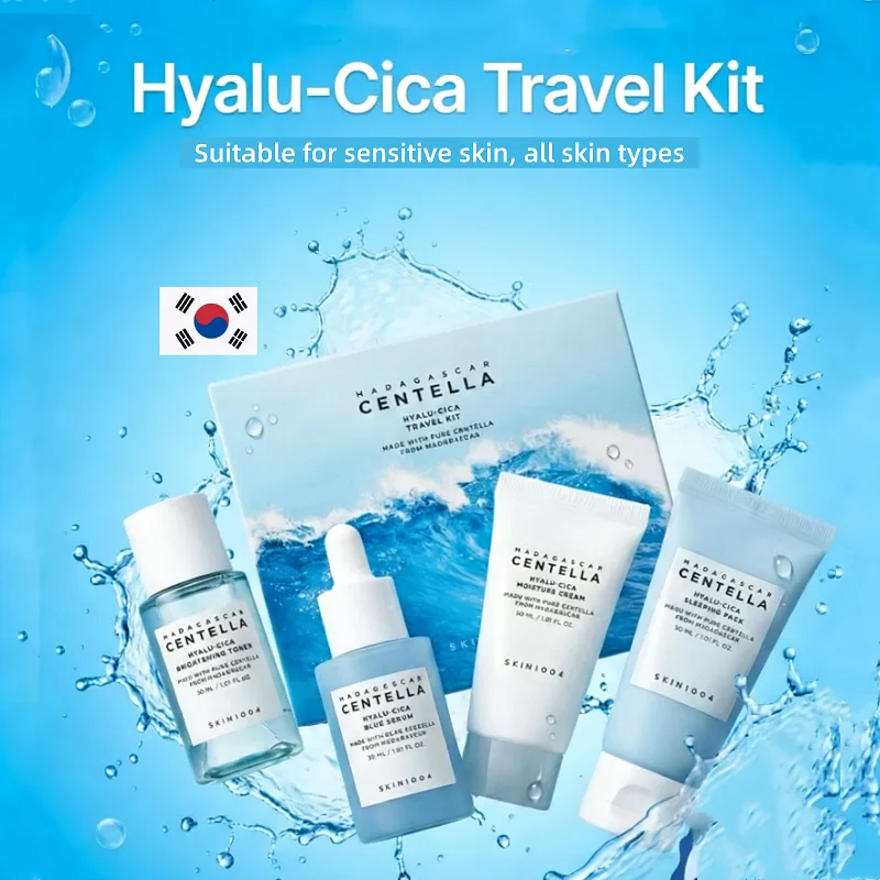Centella Hyalu-Cica and Poremizing Travel Kit,Toner, Ampoule Serum,Face Moisturizer Cream and Night Sleeping Pack Mini 4pcs