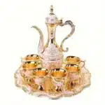 European Style Tea Set 6 Luxury Coffee Cup Vintage Metal Turkish Coffee Pot Set Craft Tea Tray and Teapot for Serving Tea