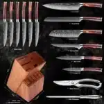 XITUO Kitchen Knife Set 15PCS With Wooden Block,Laser Damascus Pattern Steel Professional Chef Knife,With Scissor Sharpening