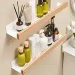 Beech wood bathroom storage rack wall mounted light luxury living room non perforated bathroom storage rack bathroom shelf