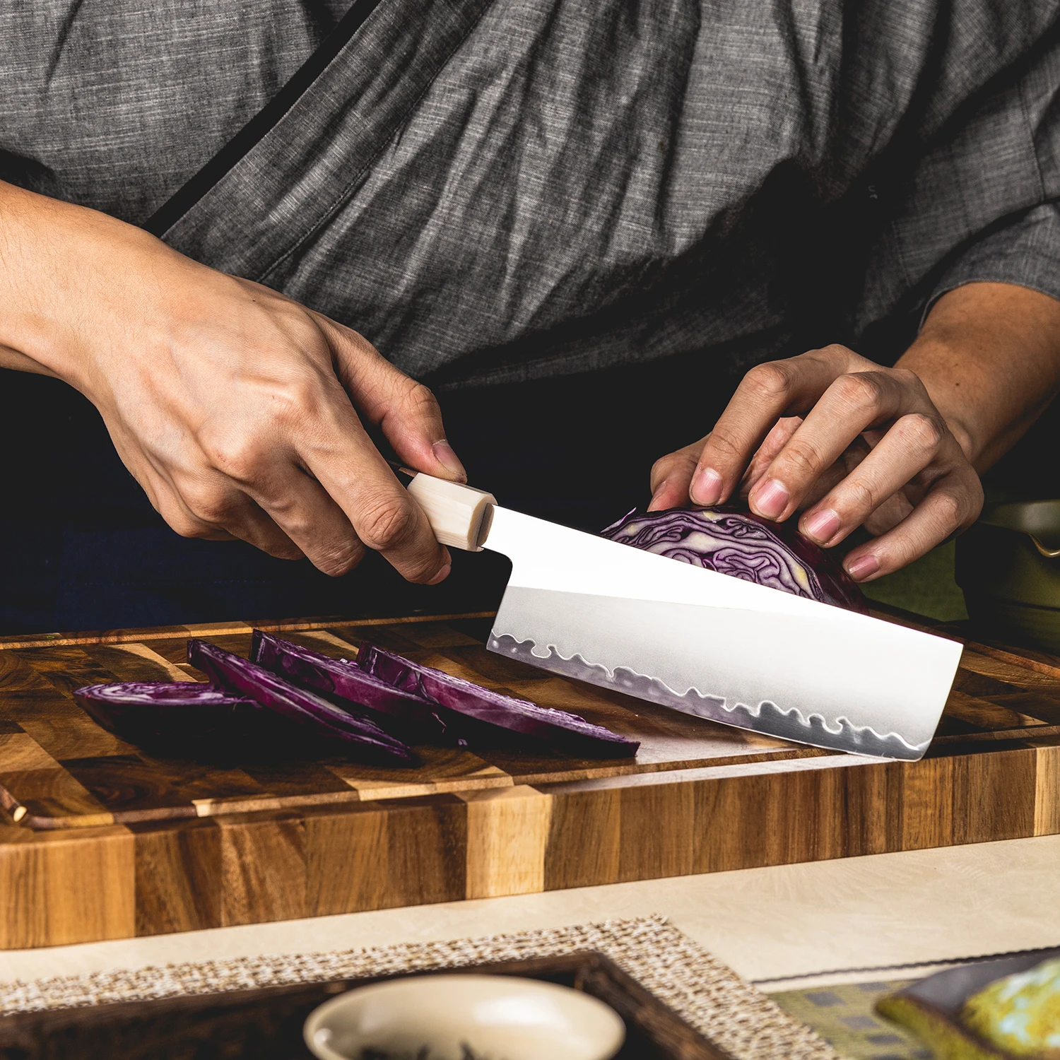 Grandsharp Professional 6.5''Nakiri Knife PM204 Steel Core 3 Layer Composite with Mkuruti Wood Handle Japanese Style Chef Knife