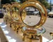 Elegant gold chafing dish set with glass lid window and hydraulic soft-close mechanism