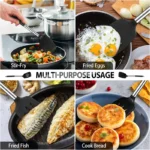 Goldoma silicone spatula set with two heat-resistant spatulas on a nonstick pan