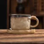 Japanese Ceramic Coffee Mug Saucer Vintage Stoneware Breakfast Oat Mug Creative Afternoon Camellia Flower Tea Cup Home Water