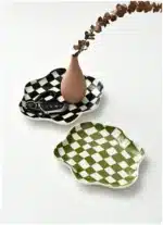 Ceramic Tray Checkerboard Jewelry Storage Plate Ring Earing Dessert Plate Home Decoration Retro Desk Organizer Kitchen