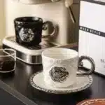 3D Camellia Embossed Ceramic Coffee Cup with Saucer Set, Luxury Mug, Vintage Floral Tea Cup 300ml, Gift for Her Home &