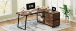 Tribesigns L-Shaped Computer Desk with 3 Drawers, Reversible Corner Home Office Desk with Shelves, 53-Inch Industrial PC