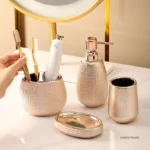 Rose gold ceramic wash bathroom Accessories set hotel bathroom wash Soap set dish lotion bottle mouth wash cup Toothbrush