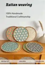 Hand Woven Round Placemat INS Table Decors Rattan weaving TableMats for Dining Room – styled in a modern Table Linens setting