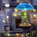 Outdoor Solar Frog Figurine Lights with Umbrella Solar Bird Feeder Frog Garden Decor Hummingbird Feeder Decorative Path