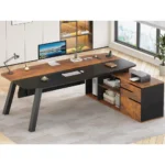 71" Executive Desk with File Cabinet, Large Office Desk with Drawers and Shelves, L Shaped Computer Desk with Power, Customized