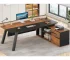 71" Executive Desk with File Cabinet, Large Office Desk with Drawers and Shelves, L Shaped Computer Desk with Power,