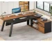 71" Executive Desk with File Cabinet, Large Office Desk with Drawers and Shelves, L Shaped Computer Desk with Power,
